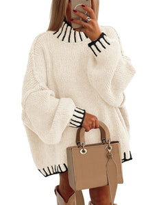 PRETTYGARDEN Women's 2025 Fall Oversized Pullover Sweaters Long Sleeve Mock Neck Chunky Knit Jumper Tops Winter Clothing (White,Medium)