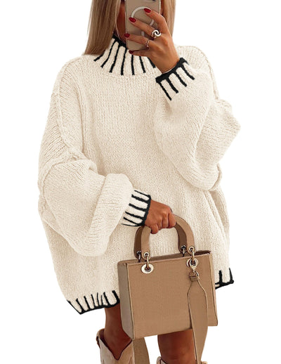 PRETTYGARDEN Women's 2025 Fall Oversized Pullover Sweaters Long Sleeve Mock Neck Chunky Knit Jumper Tops Winter Clothing (White,Medium)