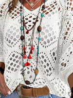 Load image into Gallery viewer, Allimy Womens Summer Sexy Tops for Women 2026 Crochet Coverups Long Sleeve Sweaters V Neck Beach Cover ups Resort Wear Vacation Cruise Outfits Boho Clothes White US 8 10
