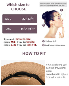 FURTALK Womens Mens Wide Brim Straw Panama Hat Fedora Summer Beach Sun Hat UPF Straw Hat for Women Khaki-Beige