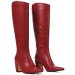 Load image into Gallery viewer, Oiamenne Red Boots for Women Knee High Square Toe Chunky Heel Leather Tall Boots with Side Zipper Fashion Wide Calf Long Boots,Size 8.5
