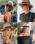 Load image into Gallery viewer, FURTALK Womens Mens Wide Brim Straw Panama Hat Fedora Summer Beach Sun Hat UPF Straw Hat for Women Khaki
