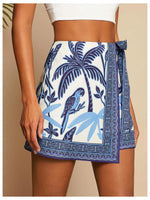 Load image into Gallery viewer, MakeMeChic Women's Summer Boho Wrap Mini Skirt Beach Vacation Short Skirts Blue and White Small
