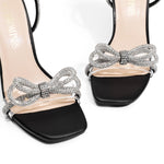 Load image into Gallery viewer, DREAM PAIRS Women&#39;s Double Bowknots Crystal Sandals Clear Slingback Heels Square Toe Shoes for Party Wedding Brielle,Size 9.5,Black,SDHS2389W
