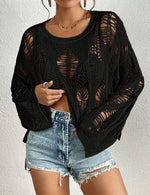 Load image into Gallery viewer, Vinsekep Womens Gothic Short Sweaters Casual Hallow Out Oversized Punk Goth Black Sweater Long Bell Sleeve Ripped Crop Tops with Holes X-Large
