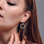 Load image into Gallery viewer, Diamond Double Circle Sterling Silver and Black Rhodium Earrings 1/20ctw
