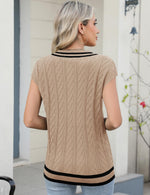 Load image into Gallery viewer, LOMON Sweater Vests for Women 2025 Cap Sleeve Cable-Knit V Neck Tunic Tops Casual Trendy Sleeveless Sweaters (Khaki_XL)
