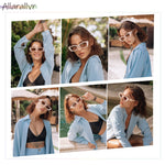 Load image into Gallery viewer, Allarallvr Rectangle Cat Eye Thin Sunglasses for Women 90s Retro Trendy Y2K Aesthetic Vintage Square Small Shades AR82037(Black+Beige)
