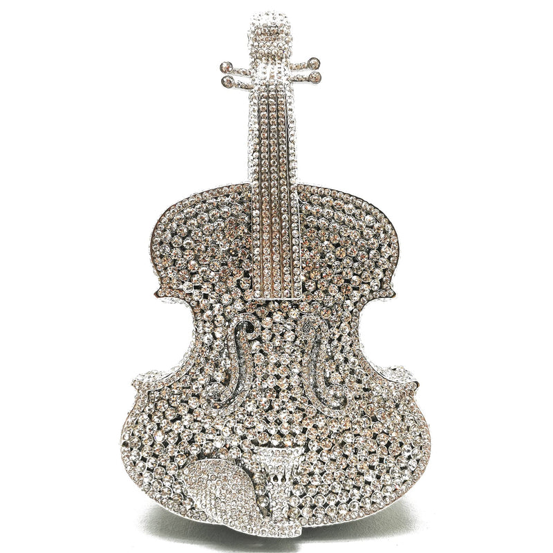 Tngan Women Mini Violin Evening Bag Sparkling Rhinestones Clutch Wedding Party Banquet Purse, Silver
