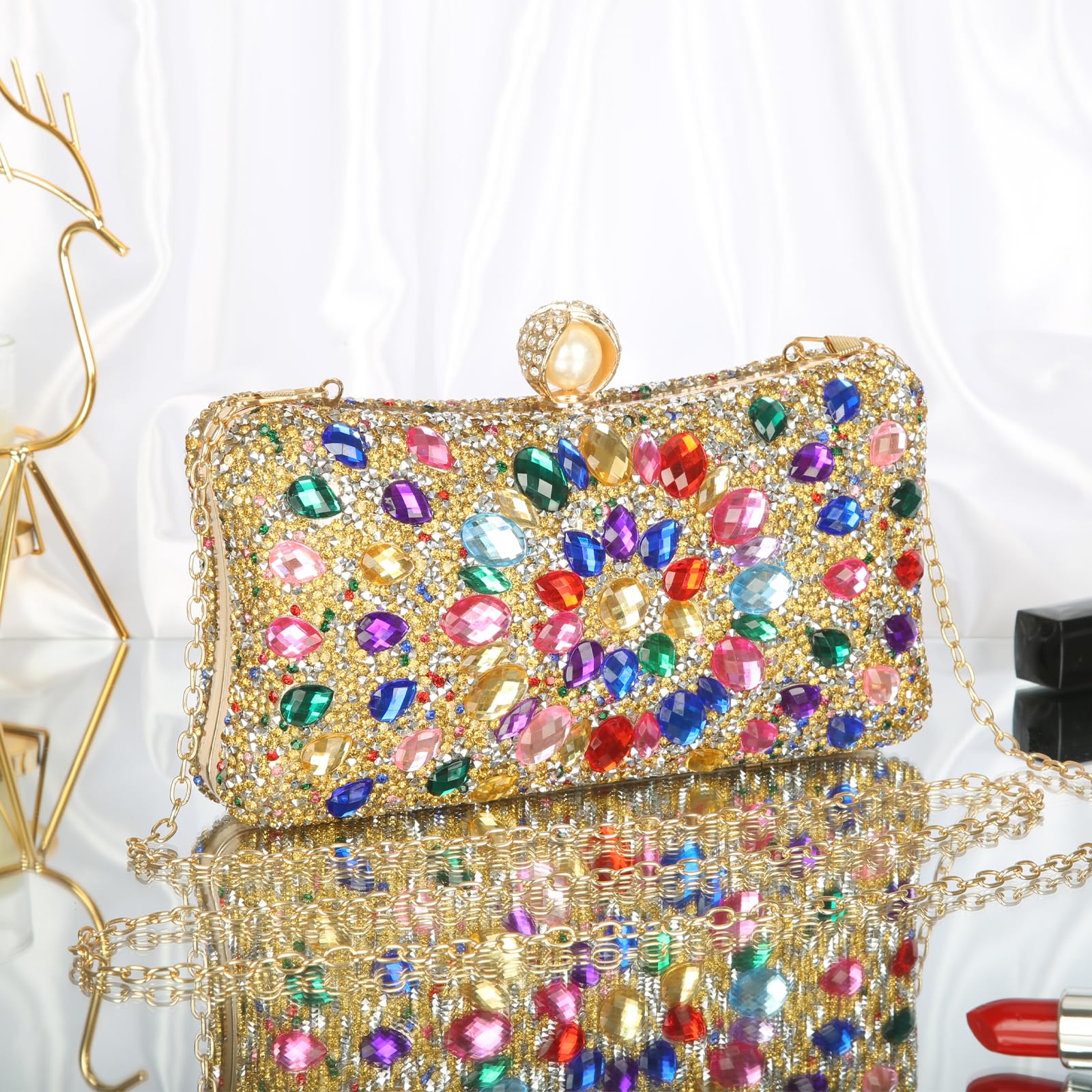 Beaguful Women's Evening Bags Sparkly Rhinestone Clutch Purses Luxury Handbags Royal Blue
