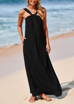 Load image into Gallery viewer, PRETTYGARDEN Womens 2025 Casual Long Summer Dresses Sleeveless Strappy Loose Flowy Beach Vacation Maxi Dress with Pockets (Black,Medium)

