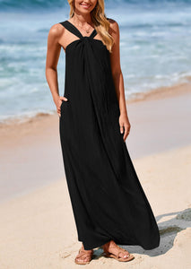 PRETTYGARDEN Womens 2025 Casual Long Summer Dresses Sleeveless Strappy Loose Flowy Beach Vacation Maxi Dress with Pockets (Black,Medium)