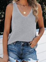 Load image into Gallery viewer, Tutorutor Womens Summer Sleeveless V Neck Sweater Vest Fall Knitted Loose Cami Tank Tops Gray
