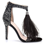 Load image into Gallery viewer, azmodo Women&#39;s Wedding Dress Party &amp; Evening Stiletto Heel Pearl Rhinestones Tassel (Black, 6.5)
