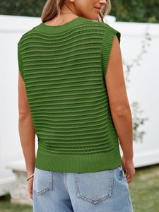 Summer Sweater Vest for Women Crew Neck Sleeveless Knit Solid Casual Ribbed Preppy Pullover Tops Green M