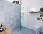 Load image into Gallery viewer, Glass Warehouse 78" x 34.5" Frameless Shower Door - Single Fixed Panel Satin Brass Satin
