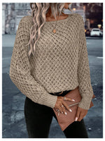 Load image into Gallery viewer, SweatyRocks Women's Off The Shoulder Sweater Boat Neck Dolman Sleeve Crochet Knit Pullover Sweaters Khaki Medium
