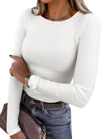 Load image into Gallery viewer, ANRABESS Women Long Sleeve Crewneck Rib Knit Slim Fit Shirts Basic Tee Tops 2025 Casual T-Shirt Going Out Workout Outfits White Medium
