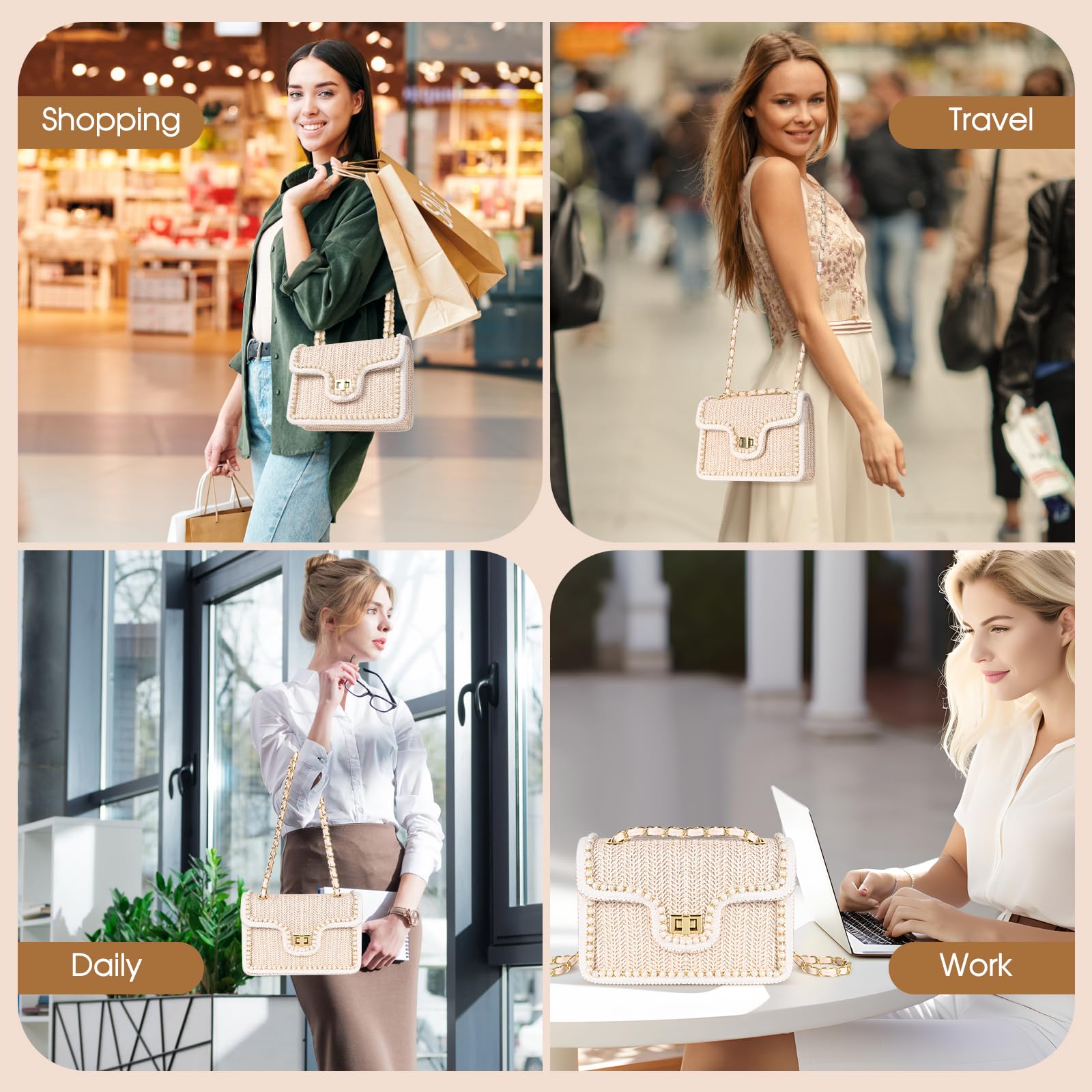 OWGSEE Straw Crossbody Bags for Women Summer Pearl Straw Clutch Purse Woven Shoulder Bag Vacation Handbags (Medium)