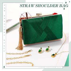 Jadive 3 Pcs Clutch Purses for Women Handbag Evening Purses Bag for Wedding Vintage Banquet Handbag Earrings Necklace Set(Emerald Green)