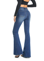 Load image into Gallery viewer, FLYING BANANA Women's Totally Shaping Curvy Stretchy Bootcut Flare Denin Jeans (Blue, 8 Long)

