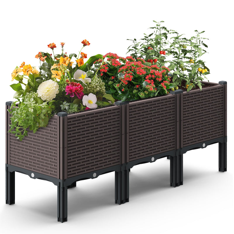 47x15x19in Raised Garden Beds Outdoor, Polypropylene Elevated Planter Boxes Outdoor for Vegetables, Flowers, Herbs, Garden Box with Drain Outlet, Heat and Frost Resistance Planters, 330lb Capacity