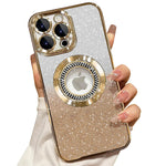 Load image into Gallery viewer, Misscase for iPhone 16 Pro Max Magnetic Glitter Case Compatible with MagSafe,Full Protection Slim Shockproof Anti-Scratch Case with Camera Lens Protector Logo View Dust-Proof Net for Women Gold
