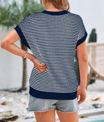 Load image into Gallery viewer, PRETTYGARDEN Womens Short Sleeve Sweater Spring Summer 2025 Round Neck Striped Pullover Cap Sleeve Knit Sweater Vest Tops(Navy,Medium)
