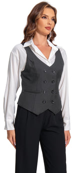 Load image into Gallery viewer, Foucome Womens Suit Vest Double Breasted V-Neck Fashion Dressy Casual Waistcoat Vest for Women (Grey, M)
