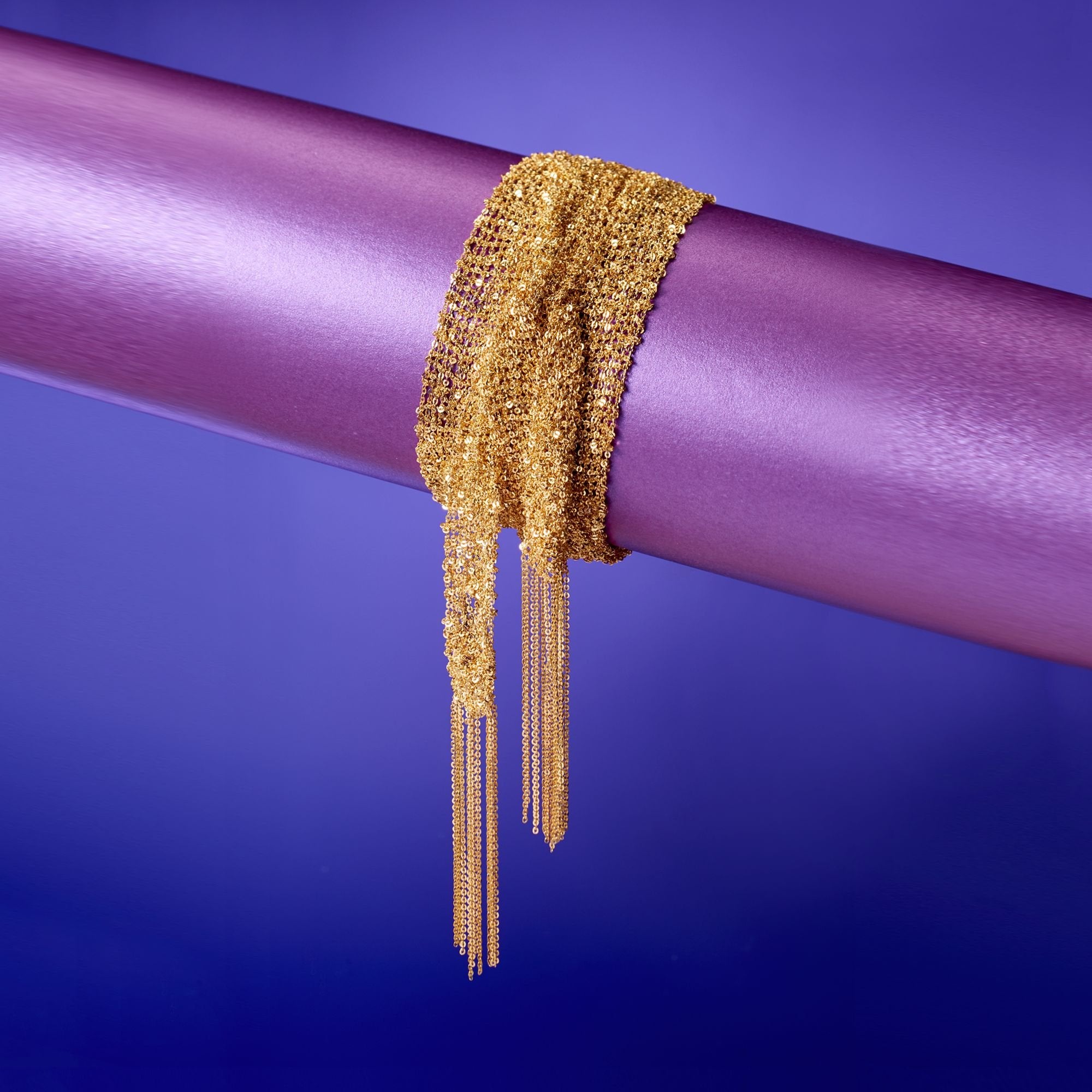 Ross-Simons Italian 18kt Gold Over Sterling Silver Mesh Tie Necklace. 32 inches