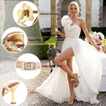 Load image into Gallery viewer, LACIKOSZ Gold Sandals Women Strappy High Heels Dress Sandals Women Flower Heels Sexy Gold Shoes
