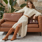 Load image into Gallery viewer, CYNLLIO Suede Brown Knee High Boots for Women Tall Wide Calf Tan Boots Fall Long Boot 3.35" Chunky Heeled Pointed Toe Botas de Mujer Elegantes Size 8.5
