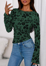 Load image into Gallery viewer, PRETTYGARDEN Women Long Sleeve Floral Mesh Tops Blouse 2025 Fall Trendy Boat Neck Ruched Fitted Shirt Going Out Date Outfits (Dark Green,Medium)
