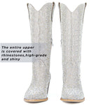Load image into Gallery viewer, SOVANYOU Rhinestone Boots Cowboy Sparkly Boots for Women Silver Bling Boots Glitter Western Cowgirl Tall Boots Pointed Toe Crystal Knee High Boots
