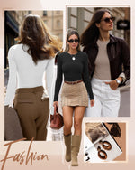 Load image into Gallery viewer, Ficerd 3 Pack Women's Ribbed Long Sleeve Tops, Crew Neck Slim Fit Knit Undershirts Basic Casual Stretch Layering Tee Shirts(Black, Khaki, White,Medium)
