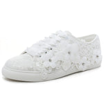 Load image into Gallery viewer, Elivandon 16054 Wedding Shoes Bridal Sneakers Flats Bride Tennis Shoes Flowers Lace Sneakers Colour Ivory,Size 9 B(M) US/40 EU
