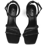 Load image into Gallery viewer, Mostrin Black Strappy Rhinestone Heels for Women Ankle Strap Lace Up Square Open Toe Heels Stiletto High Heeled Sandals for Wedding, Prom, Party, Daily Size 9
