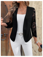 Load image into Gallery viewer, SweatyRocks Women&#39;s Polka Dots Lightweight 3/4 Sleeve Jackets Open Front Long Sleeve Elegant Jacket Outwear Black Lace X-Large
