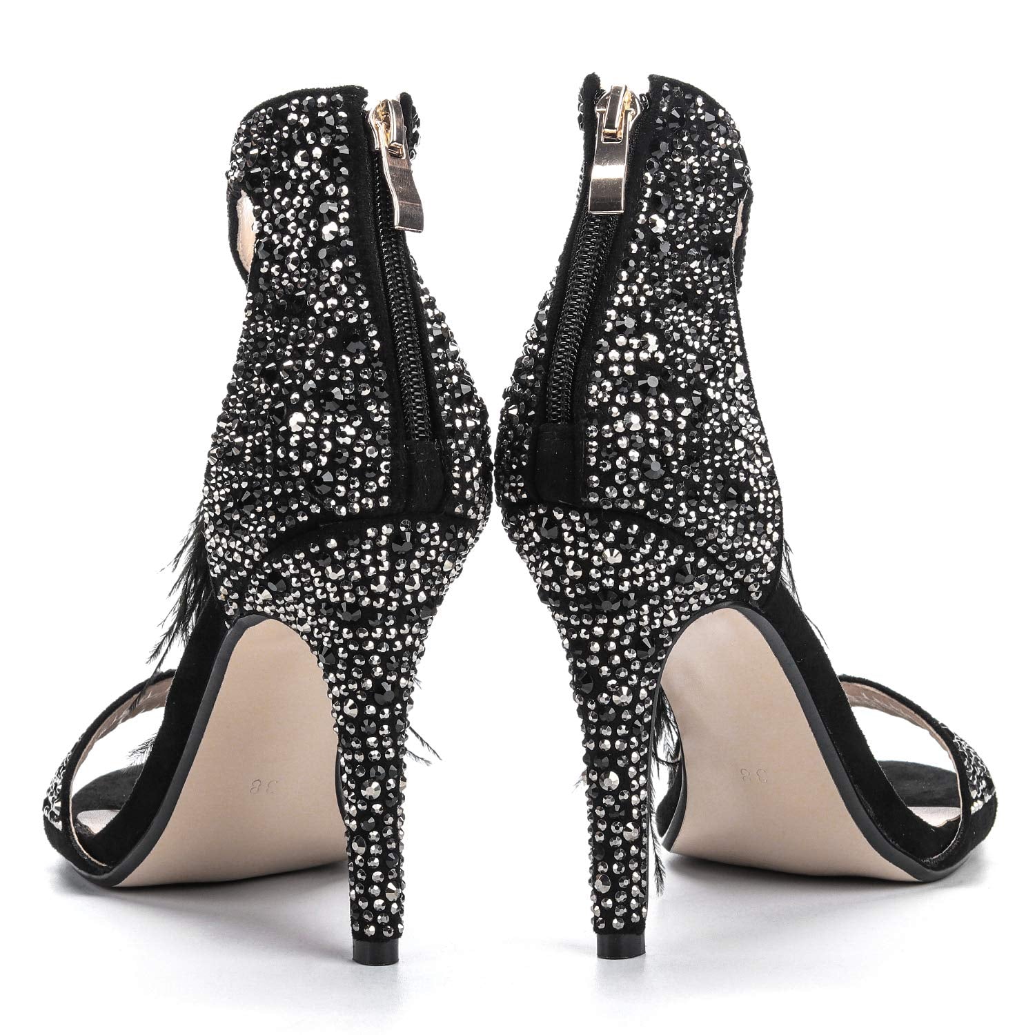 azmodo Women's Wedding Dress Party & Evening Stiletto Heel Pearl Rhinestones Tassel (Black, 6.5)