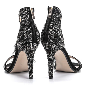 azmodo Women's Wedding Dress Party & Evening Stiletto Heel Pearl Rhinestones Tassel (Black, 6.5)