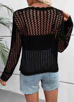 Load image into Gallery viewer, EVALESS Womens Fashion Spring Tops Resort Wear for Women 2026 Long Sleeve Summer Sweaters Crochet Hollow Out Top Lightweight Vacation Outfits Sexy Off The Shoulder Womens Clothes Black Shirts, Medium
