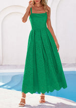 Load image into Gallery viewer, PRETTYGARDEN Womens Sleeveless Maxi Summer Dresses 2026 Hollow Out Eyelet Square Neck Ruffle Flowy Beach Vacation Sundress (Green,Medium)

