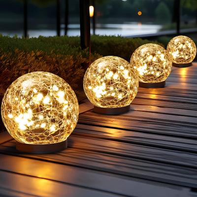 JKIMK Solar Globe Lights Outdoor Waterproof-Solar Balls Garden-Cracked Glass Ball Solar Lights Outdoor-Solar Orbs Outside-Outdoor Decorations Patio & Yard Lawn Backyard Decor (GUO-XBQ-2-2-2)
