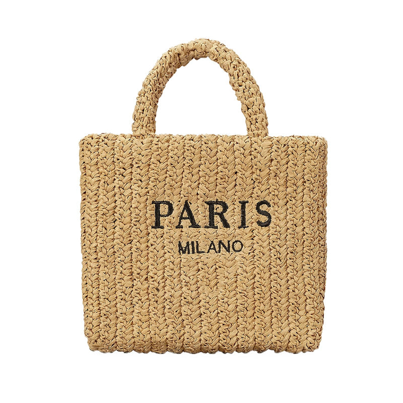 Straw Beach Bag for Women Trendy Summer Woven Tote Bag Packable Straw Purses and Handbags for Vacation Holiday (S-Khaki)