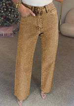 Load image into Gallery viewer, Famnbro Womens Rhinestone Jeans Baggy Y2K High Waisted Straight Wide Leg Sparkly Bling Glitter Denim Pants Brown
