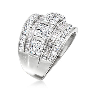 Ross-Simons 2.00 ct. t.w. Baguette and Round Diamond Multi-Row Ring in Sterling Silver. Size 5