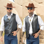 Load image into Gallery viewer, Giftdigger Men's Western Cowboy Vest,Vintage Cowboy Suit Vest with Bolo Tie, Slim Wedding Vests,Leather Light Casual Vests,Black Vintage Western Denim Casual Waistcoat, XXL
