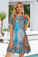 Load image into Gallery viewer, Boho Dresses for Women Summer Spring Sun Beach Tshirt Tie Dye Short Sleeves with Pocket(Bohemian Blue,L)
