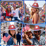 Load image into Gallery viewer, Glitopper American Flag Cowboy Hat 4th of July Patriotic White Blue Red Rhinestone Western Hat Accessories America Independence Day 250 Years Cap for Photo Prop Party Supplies

