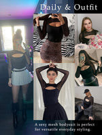 Load image into Gallery viewer, Avidlove Womens Bodysuit Long Sleeve Double Lined Bodysuits Sheer Round Neck Shirt Going Out Tops for Women Black M
